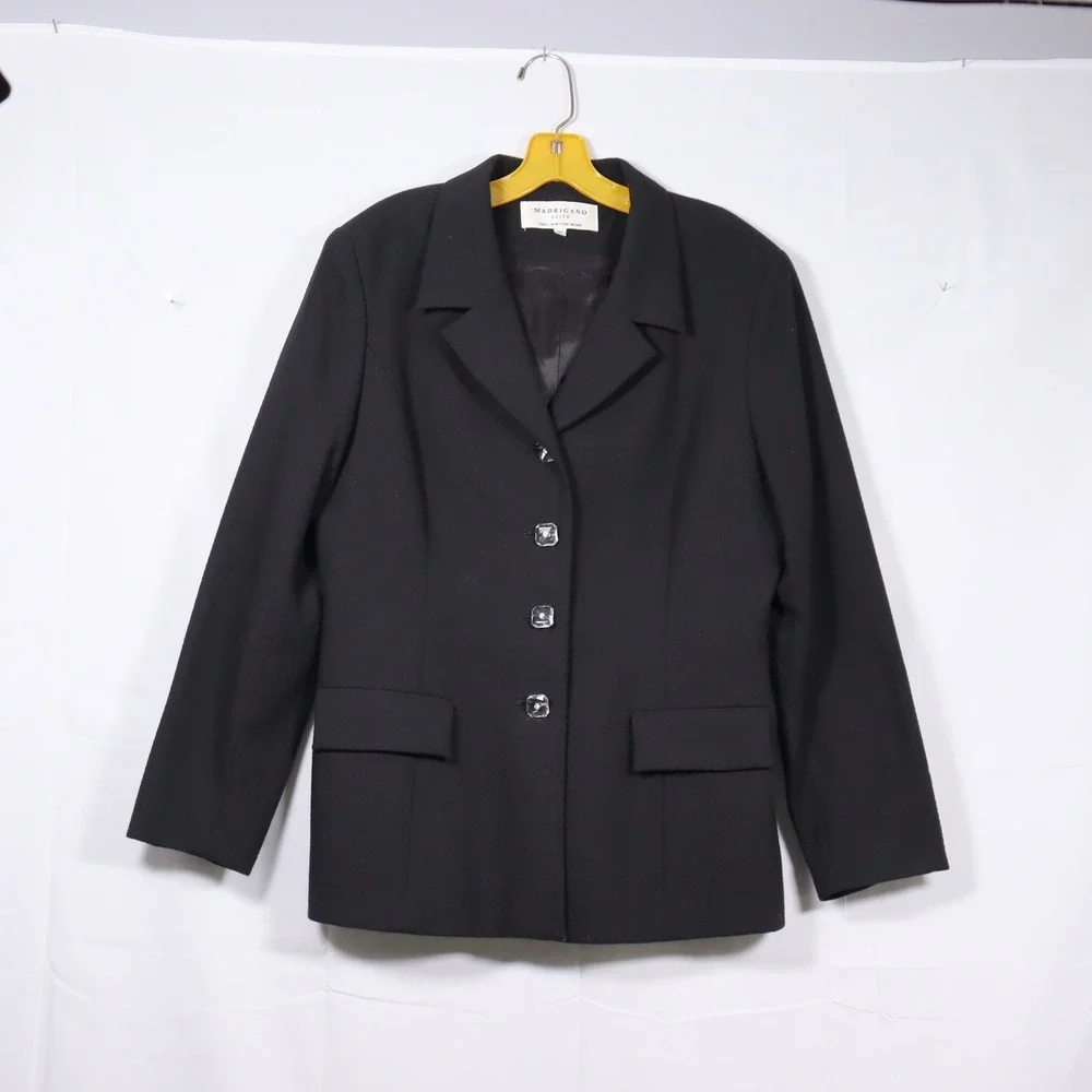 Madrigano Suits Skirt Suit 16 Black Womens Textured Career Professional